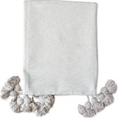 Poufs&Pillows handgeweven Marrokkaanse pom pom deken - handgemaakt uit 100% wol en katoen -  creme plaid - 200 x 150 cm