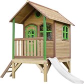 AXI Tom Speelhuis in Bruin/Groen - Met Verdieping en Witte Glijbaan - Speelhuisje voor de tuin / buiten - FSC hout - Speeltoestel voor kinderen