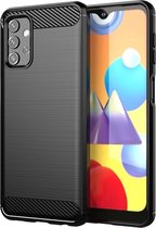 Samsung Galaxy A32 (5G) hoesje - Gel case geborsteld metaal en carbonlook - Zwart - GSM Hoesje - Telefoonhoesje Geschikt Voor: Samsung Galaxy A32 (5G)