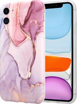 ShieldCase Marmeren geschikt voor Apple iPhone 11 hoesje met camerabescherming - paars - Hardcase hoesje marmer look - Paars kleurig telefoonhoesje marmeren uitstraling - Book Case - Backcover beschermhoesje