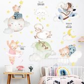 Muursticker | Beertjes en Schaap | Wolken | Wanddecoratie | Muurdecoratie | Slaapkamer | Kinderkamer | Babykamer | Jongen | Meisje | Decoratie Sticker |