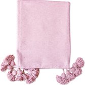 Poufs&Pillows handgeweven Marrokkaanse pom pom deken - handgemaakt uit 100% wol en katoen - roze plaid - 200 x 150 cm