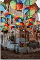 Poster – Gekleurde Parapluutjes in Stad - 40x60cm Foto op Posterpapier