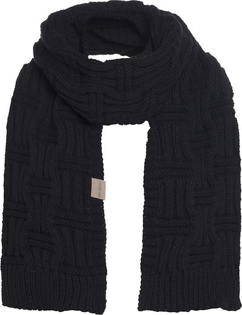Knit Factory Bobby Gebreide Sjaal Dames & Heren - Herfst- & Wintersjaal - Grof gebreid - Langwerpige sjaal - Wollen Sjaal - Dames sjaal - Heren sjaal - Unisex - Zwart - 200x30 cm