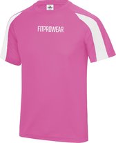FitProWear Contrast Sportshirt Heren Roze/Wit  - Maat XXL - Sportshirt - T-Shirt - Sportkleding - Sportshirt korte mouwen - Sportshirt Polyester - Heren Shirt