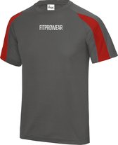 FitProWear Contrast Sportshirt Heren Grijs/Rood - Maat XL - Sportshirt - T-Shirt - Sportkleding - Sportshirt korte mouwen - Sportshirt Polyester - Heren Shirt