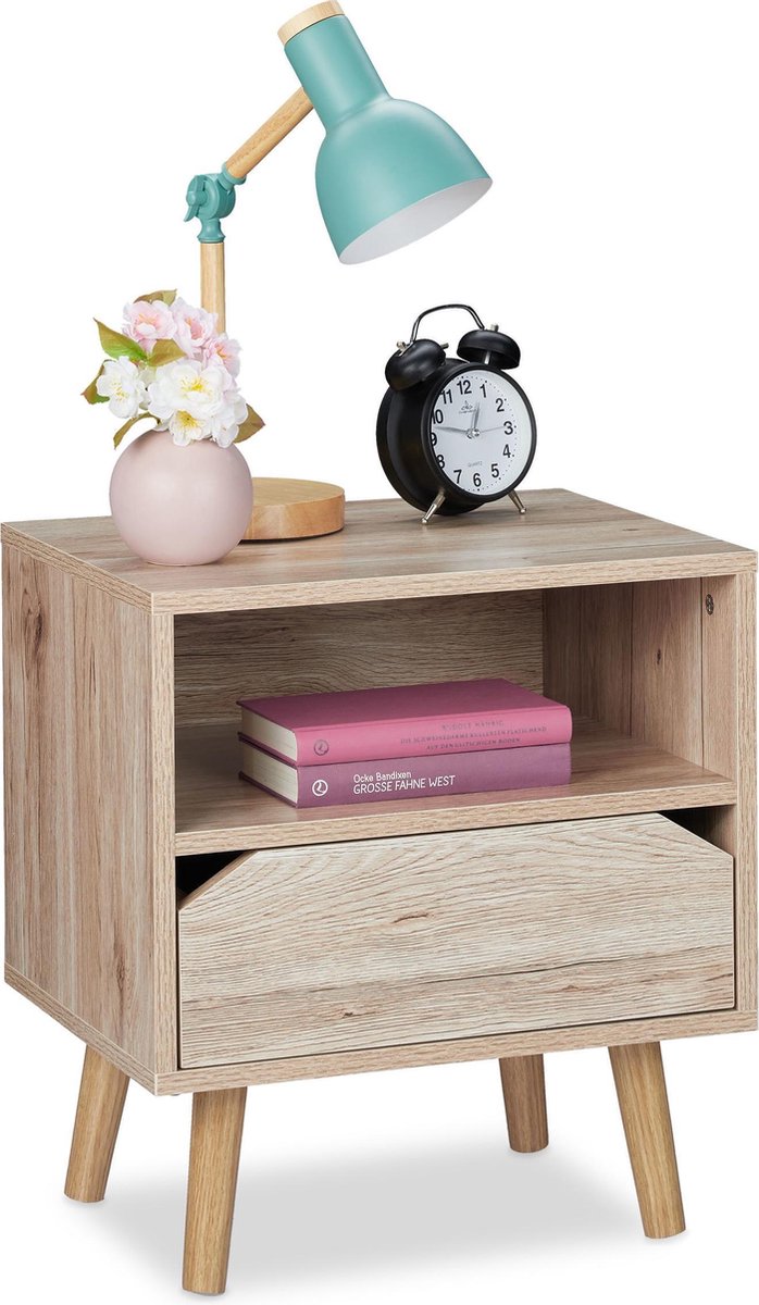 Relaxdays nachtkastje hout bijzetkastje met lade bijzettafel kastje slaapkamer