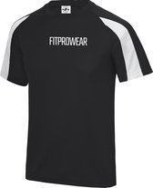 FitProWear Contrast Sportshirt Heren Zwart/Wit - Maat S - Sportshirt - T-Shirt - Sportkleding - Sportshirt korte mouwen - Sportshirt Polyester - Heren Shirt