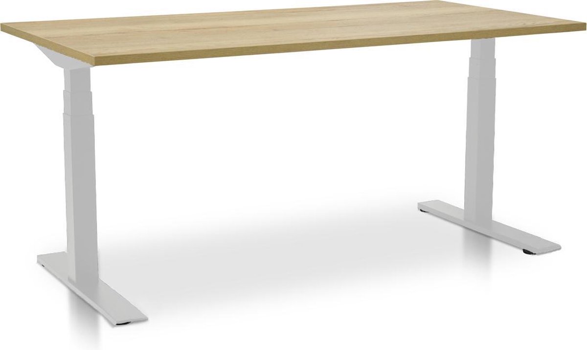 Multi Ratio Zit-sta bureau elektrisch verstelbaar - MRC PRO NEN-EN 527 | 120 x 80 cm | frame wit - blad robuust eiken | memory functie met USB | 150kg draagvermogen Wit frame