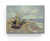 Vissersboten op het strand van Les Saintes-Maries-de-la-Mer - Vincent van Gogh - 26 x 19,5 cm - Niet van echt te onderscheiden schilderijtje op hout - Mooier dan een print op canva