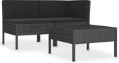 vidaXL 3-delige Loungeset met kussens poly rattan zwart