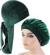 FRESHCOUPES Velvet Bonnet & Durag Set -  Groen - Geschikt voor optimale bescherming van jouw haren