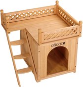 Houten kattenhuis met zonneterras | 65cm x 55cm x 55cm | Hondenhok | Dierenhok | Dierenverblijf | Hok voor kat