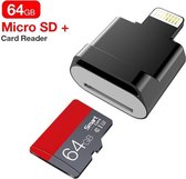 DrPhone C0-4 - Mini Kaartlezer OTG USB Micro SD Adapter + 64 GB Micro SD Kaart -  Voor iPhone en iPad IOS - Zwart