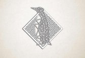 Line Art - Pinguin met achtergrond - S - 47x45cm - Wit - geometrische wanddecoratie