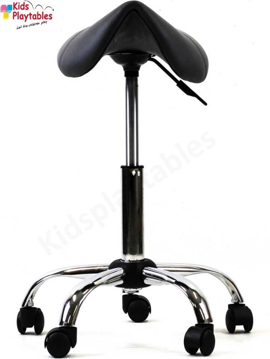 KPW Zadelkruk Kappersfiets op wielen kleur zwart met gasveer 46 -62 cm tabouret verstelbaar kappersstoel knipkruk kapperskruk Ergonomisch Ponyseats zetel