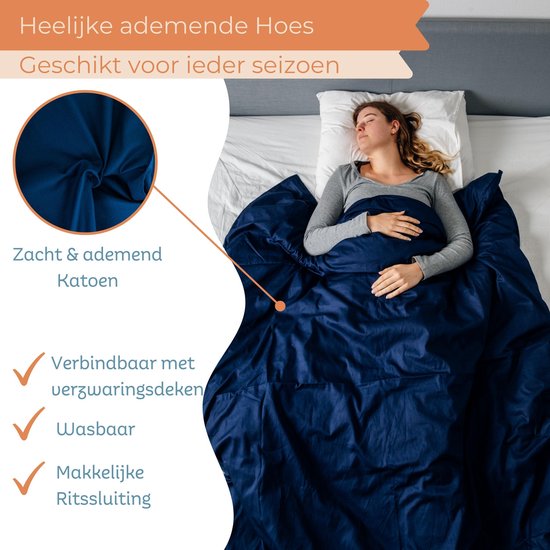 Verzwaringsdeken Set Katoen 6 KG Weighted Blanket Beter Slapen – Wasbare Hoes Katoen – 200 x 140 – Donkerblauw