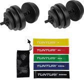 Tunturi - Fitness Set - Tunturi Vinyl Dumbbellset 28kg - Weerstandsbanden 5 stuks