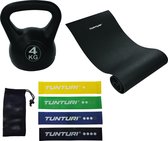 Tunturi - Fitness Set - Kettlebell 4 kg - Fitnessmat 160 x 60 x 0,7 cm - Weerstandsbanden 4 stuks