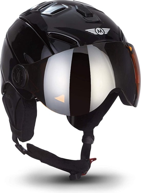 Skihelm, snowboard helm glans zwart dames heren met vizier M hoofdomtrek 5758cm