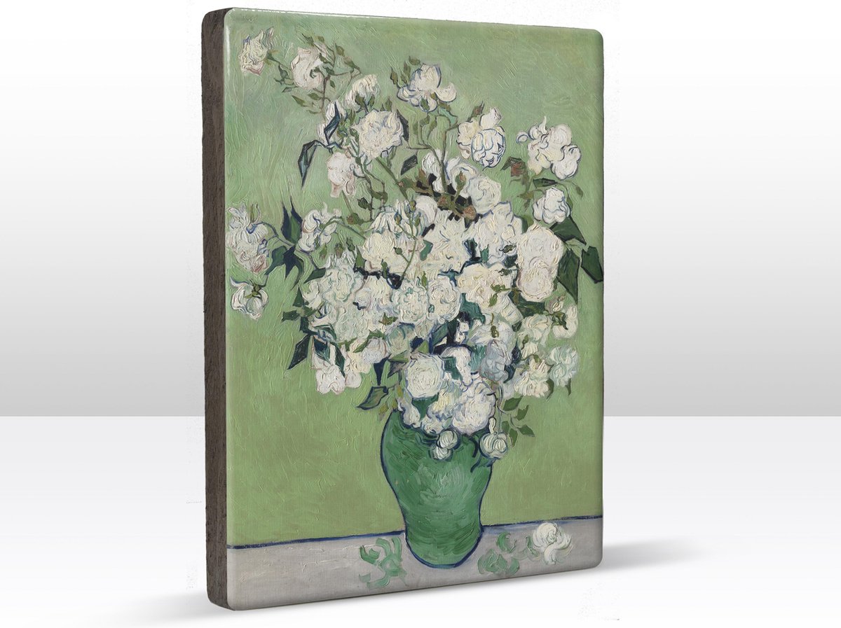 Rozen - Vincent van Gogh - 19,5 x 26 cm - Niet van echt te onderscheiden schilderijtje op hout - Mooier dan een print op canvas - Laqueprint.