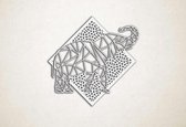 Line Art - Olifant 2 met achtergrond - S - 45x47cm - Wit - geometrische wanddecoratie