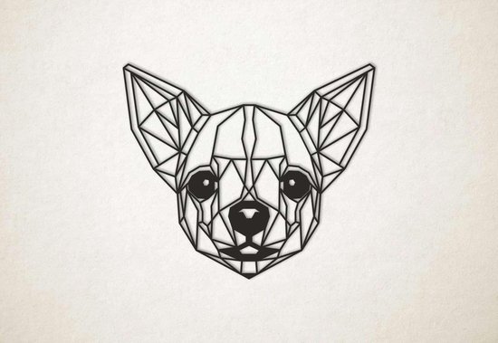 Line Art - Hond - Chihuahua - M - 60x70cm - Zwart - geometrische wanddecoratie