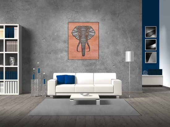 Line Art - Elephant square 3 - M - 74x60cm - Multiplex - décoration murale géométrique