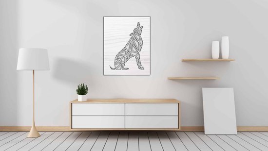 Line Art - Loup carré 5 - M - 77x60cm - Bois de frêne Blanc - décoration murale géométrique