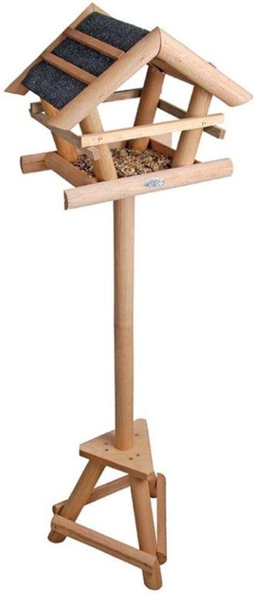 Vogelhuisje staand op paal met voedertafel, hout, vogelvoederhuisje, 110cm hoogte - Merkloos