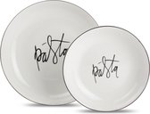 Pasta borden set (5 stuks) wit/zwart