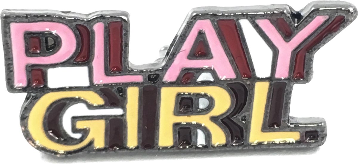 Play Girl Tekst Emaille Pin 2.7 cm / 1 cm / Roze Geel Zilver