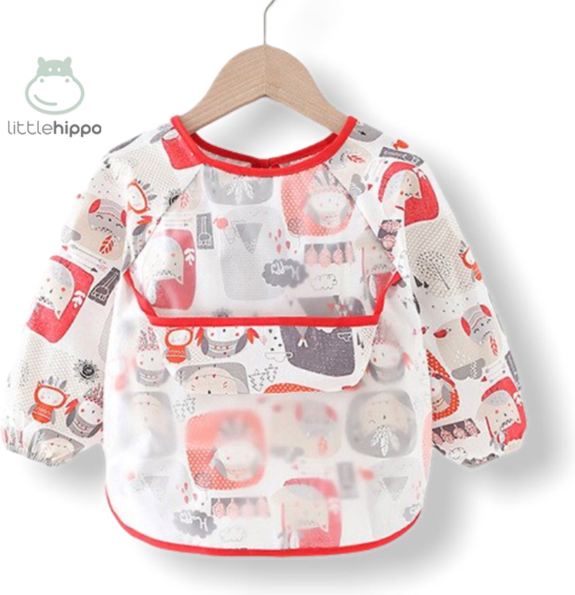 Kinderschort 'Indian' lange mouwen - Slab met mouwen - Slabbetje Little Hippo - Waterproof - Knutselen - Kliederschort - 12 tot 36 mnd