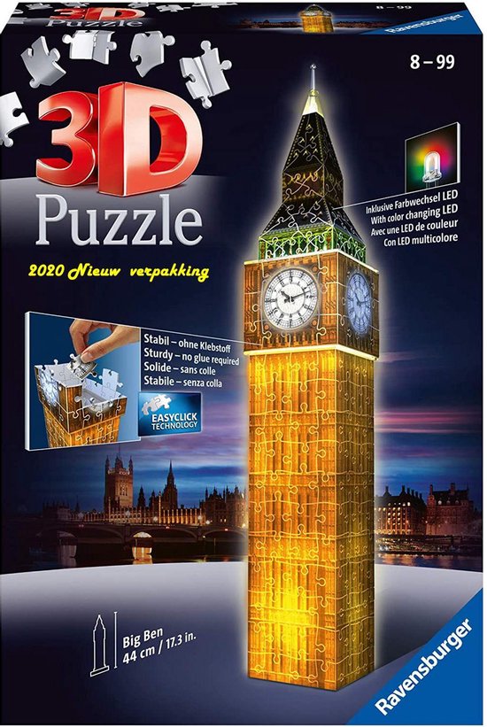 negeren Pakistaans Buitenlander Ravensburger Big Ben Night Edition- 3D puzzel gebouw - 216 stukjes | bol.com