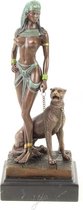 Beeldje - brons - Cleopatra met panter - hoogte 26cm