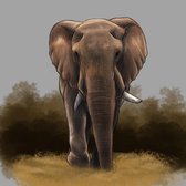 Olifant staand - Tekening op Dibond paneel - 20 x 20 cm - Wanddecoratie