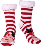 JAXY - Huissokken Dames - Verwarmde Sokken - Anti Slip Sokken - Huissokken - Bedsokken - Warme Sokken - Kerstcadeau Voor Vrouwen - Thermosokken - Dikke Sokken - Fluffy Sokken - Kerstsokken Dames en Heren - Rudolf