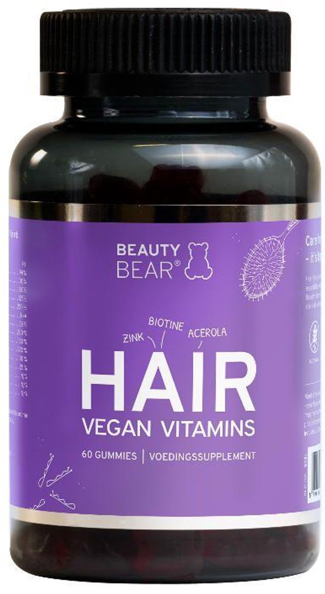 Beauty Bear Hair Vitamins – Voedingssupplementen Vitamine Gummies – Haarvitamines met Biotine – Voor Haargroei & Sterker Haar – 60 Stuks