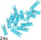 Lichtblauw mini wasknijpertjes, 24 stuks, voor het ophangen van kaartjes e.d.
