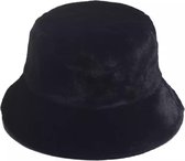 Bucket hat - Fakefur - Zwart - M/L - Verstelbaar - Hoed - Teddy