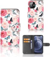 Smartphone Hoesje Apple iPhone 12 Mini Flipcase Cadeautjes voor Moederdag Butterfly Roses