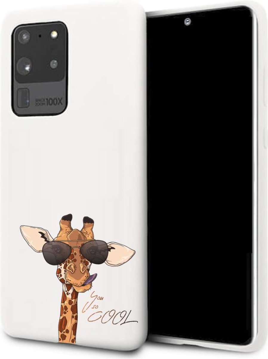 Samsung Galaxy S20 Ultra wit siliconen giraffen hoesje - You so cool - Girafje *LET OP JUISTE MODEL*