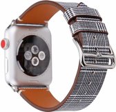 bandje geschikt voor Apple Watch leren bandje Pied-de-poule met klassieke zilverkleurige gesp 38mm-40mm zwart - wit Watchbands-shop.nl