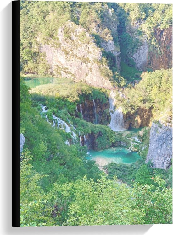 Canvas  - Watervallen in de Bossen - 40x60cm Foto op Canvas Schilderij (Wanddecoratie op Canvas)
