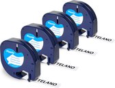 TELANO® Plastic Labels 91201 voor Dymo LetraTag Labelprinter - Zwart op Wit - 12 mm x 4 m - S0721610 Labeltape - 4 stuks