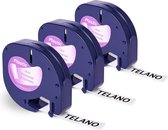 Telano - 3 stuks Plastic labels voor Dymo LetraTag 12267 - Zwart op Transparant - 12mm x 4m