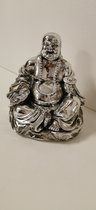 Boedha - Buddha - Zilver look - 13x15x11cm - Geluk