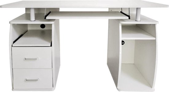 Bureau - computertafel - computerbureau - veel opbergruimte - 120 cm breed - wit