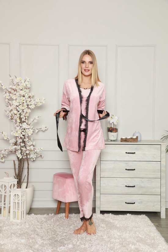 Huispak Dames | Pyjama | Roze- 3 delige set | Fluweel | bol.com
