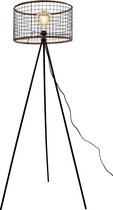 Bol.com MaxxHome Stalamp - vloerlamp - 146 cm - E27 LED - zwart frame - houten details aanbieding